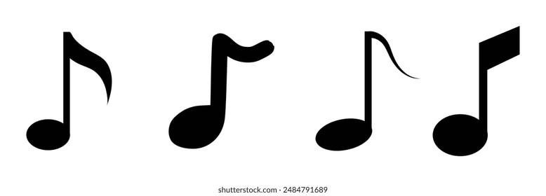 Music notes icons set. Black notes symbol on white background - stock vector on white background.