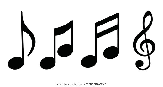 Music notes icons set, Black notes symbol, vector illustration