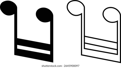 Ícones de notas musicais definidos em designs simples e de estrutura de tópicos. Sinais de teclas musicais. Ilustração de vetores de música, melodia ou melodia para aplicativos musicais e sites. Ideal para conteúdo de música, logotipos, álbuns e produção de som.