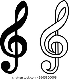 Ícones de notas musicais definidos em designs simples e de estrutura de tópicos. Sinais de teclas musicais. Ilustração de vetores de música, melodia ou melodia para aplicativos musicais e sites. Ideal para conteúdo de música, logotipos, álbuns e produção de som.