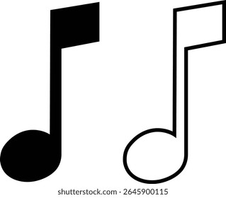 Ícones de notas musicais definidos em designs simples e de estrutura de tópicos. Sinais de teclas musicais. Ilustração de vetores de música, melodia ou melodia para aplicativos musicais e sites. Ideal para conteúdo de música, logotipos, álbuns e produção de som.