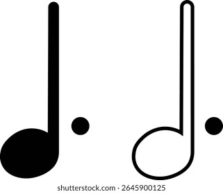 Ícones de notas musicais definidos em designs simples e de estrutura de tópicos. Sinais de teclas musicais. Ilustração de vetores de música, melodia ou melodia para aplicativos musicais e sites. Ideal para conteúdo de música, logotipos, álbuns e produção de som.