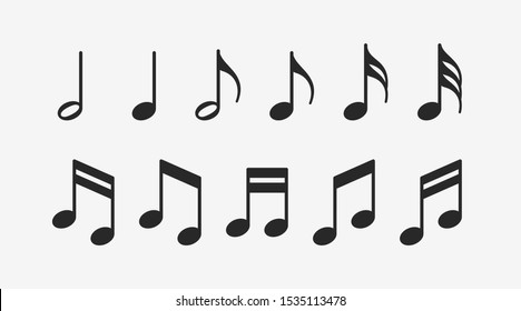 Music notes icons set. Musical key signs. Vector symbols on white background.