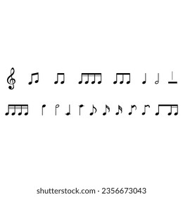 Music notes icons set. Musical key signs. Vector symbols on white background.