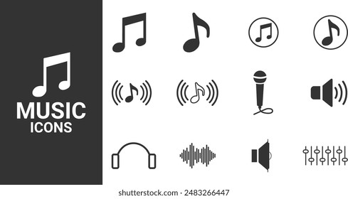 Conjunto de iconos de notas musicales. Símbolo de instrumento musical, música Icono de línea Ilustración vectorial de stock