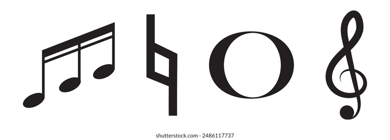 Music notes icons set. Musical key signs. Vector symbols on white background.