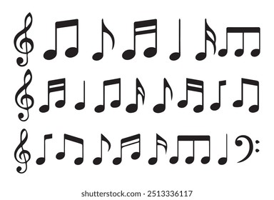 Music notes icons set. Musical key signs. Music notes symbol, vector illustration