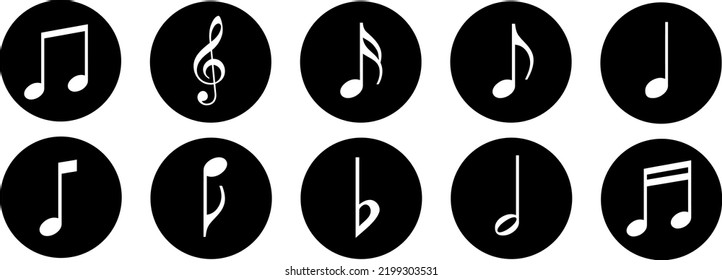 Music notes icons set. Round buttons. Vector illustration
