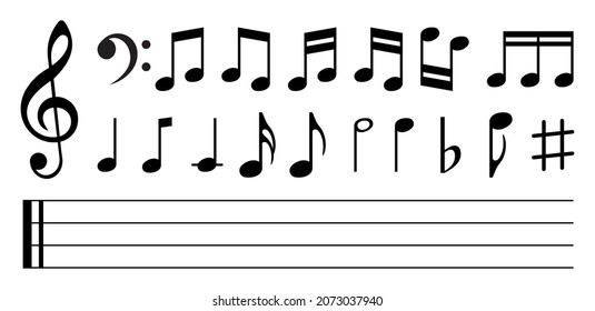 Music notes icons set.Music notes symbol.Black notes symbol on white background. Vector illustration