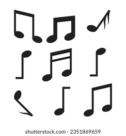 Music Notes Icons Vector In Trendy Flat Style, Musical Notes Vector Illustration, Melody, Tune, Rhythm, Opera, Lyric Sign, Composition, Cords, Design Elements, Tone Musical Notes On White Background