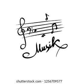 music and notes illustration, lettering, vector