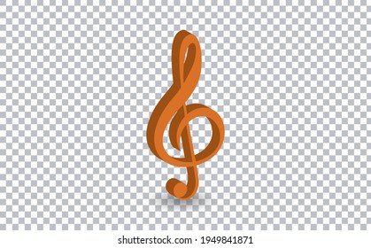 Music notes isolated icons. Vector realistic orange note symbols of clef, bass or trmebel decorative background of tune quaver.