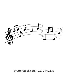 Music notes, isolated musical element with curved lines, vector illustration.