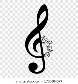 Music notes, music key, treble clef, vector illustration.