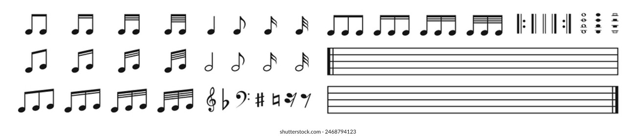 Music notes and keys vector set. Musical notation icons.