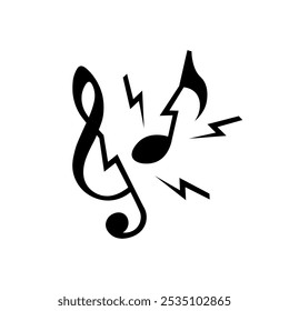 Music notes with lightning bolt, musical icon vector illustration.