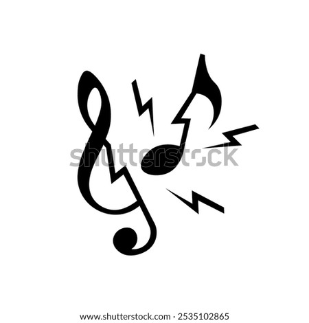 Music notes with lightning bolt, musical icon vector illustration.