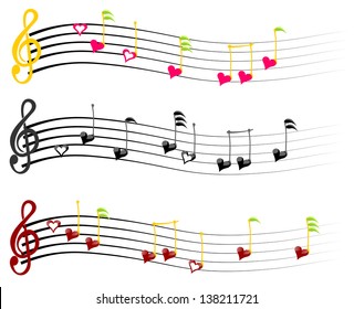 music notes love three combinations of colors