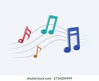 Music notes making song melody 3D vector illustration. Sound icons symbol concept musical isolated on white background. Music notes wave, dynamic sound