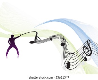 Music notes with man power for design use, vector illustration