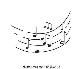 Music notes and melody tablature, sounds signs monochrome sketch outline vector line art. Song symbols on sheet, concert accords and tunes tone, rhythms key