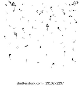 Music notes. Mensural musical notation. Black notes symbols.  Music staff. 