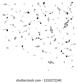 Music notes. Mensural musical notation. Black notes symbols.  Music staff. 