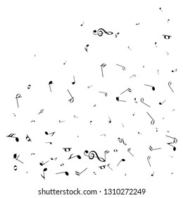 Music notes. Mensural musical notation. Black notes symbols.  Music staff. 