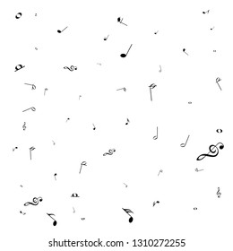 Music notes. Mensural musical notation. Black notes symbols.  Music staff. 