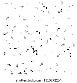 Music notes. Mensural musical notation. Black notes symbols.  Music staff. 