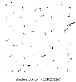 Music notes. Mensural musical notation. Black notes symbols.  Music staff. 