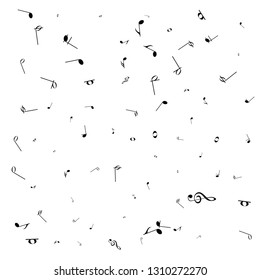 Music notes. Mensural musical notation. Black notes symbols.  Music staff. 