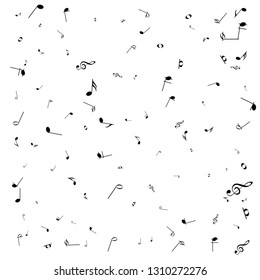 Music notes. Mensural musical notation. Black notes symbols.  Music staff. 
