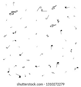Music notes. Mensural musical notation. Black notes symbols.  Music staff. 