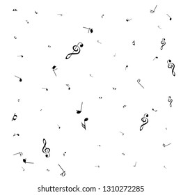 Music notes. Mensural musical notation. Black notes symbols.  Music staff. 