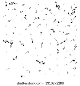 Music notes. Mensural musical notation. Black notes symbols.  Music staff. 