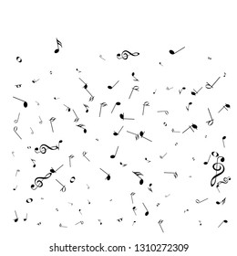 Music notes. Mensural musical notation. Black notes symbols.  Music staff. 
