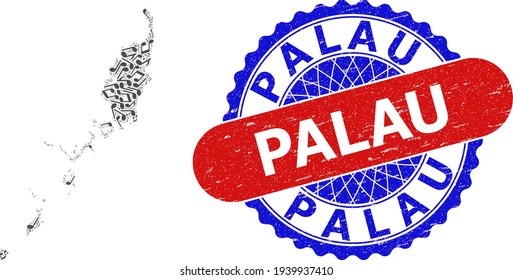 Notas de la música Mosaic para el mapa de Palau y el sello grunge de Bicolor