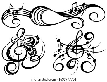 Music notes, musical design element, isolated, vector illustration.