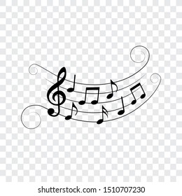 Music notes, musical design elements with swirls, vector illustration.