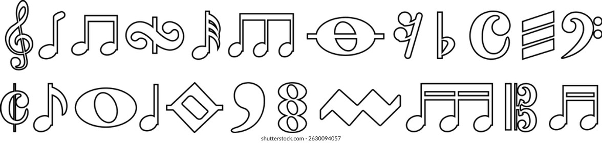 Music notes Musical key signs icon in line style set. Vector for apps and website solid pictogram Black musical Simple symbol elements isolated on transparent background.