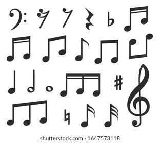 Music notes. Musical melody black note icons. Modern graphic elements for musicals, instrumental scores or songs. Isolated vector symbols