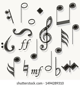 Music notes. Musical notation. Muzician staff treble clef for song. vector
