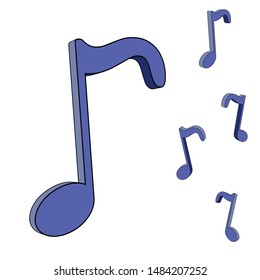 Music notes, musical signs in vector, in different projections, isolated on white background - vector illustration