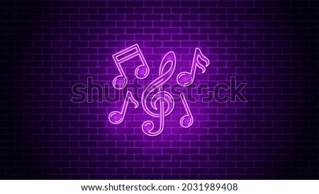Music notes neon sign. Vector illustration.