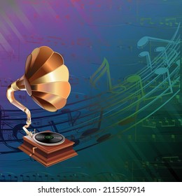 Notas musicales sobre un hermoso fondo degradado con fonograma