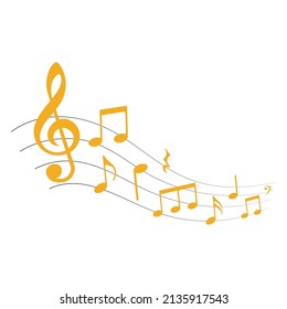 Music notes on black lines, musical design element, vector illustration.