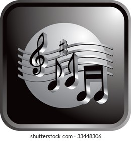 music notes on black reflective web button
