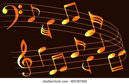 music notes on a dark background, the treble and bass clef, vector