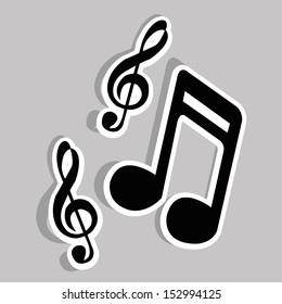 music notes on gray background, vector illustration